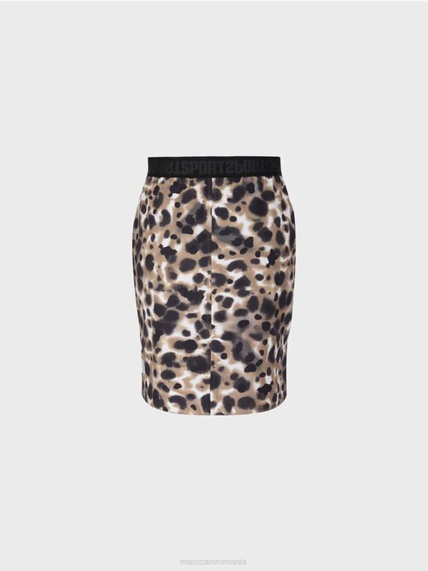 fusta mini cu imprimeu leopard Marc Cain cafea ușoară îmbrăcăminte 4826HH504