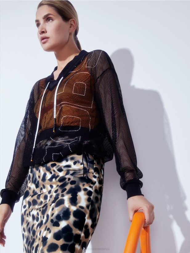 fusta mini cu imprimeu leopard Marc Cain cafea ușoară îmbrăcăminte 4826HH504