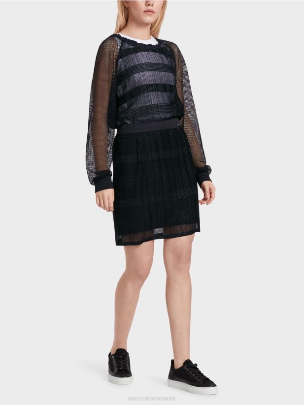 fusta mini eleganta cu sifon Marc Cain albastru miezul nopții îmbrăcăminte 4826HH476