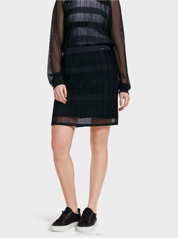 fusta mini eleganta cu sifon Marc Cain albastru miezul nopții îmbrăcăminte 4826HH476