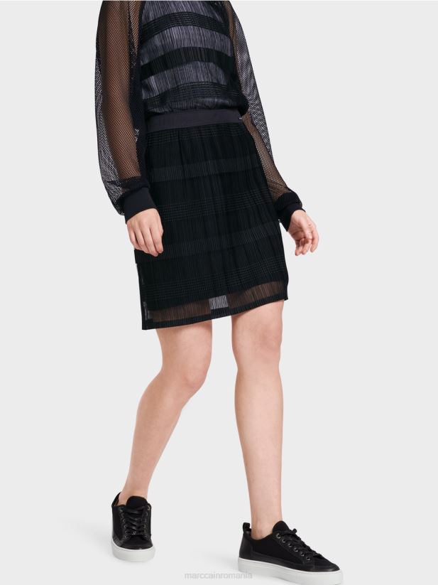 fusta mini eleganta cu sifon Marc Cain albastru miezul nopții îmbrăcăminte 4826HH476