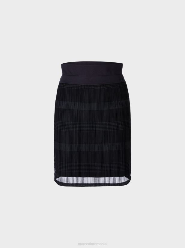 fusta mini eleganta cu sifon Marc Cain albastru miezul nopții îmbrăcăminte 4826HH476