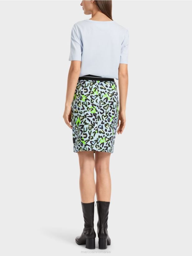 fusta mini subtire cu imprimeu graffiti Marc Cain albastru pudra moale îmbrăcăminte 4826HH470