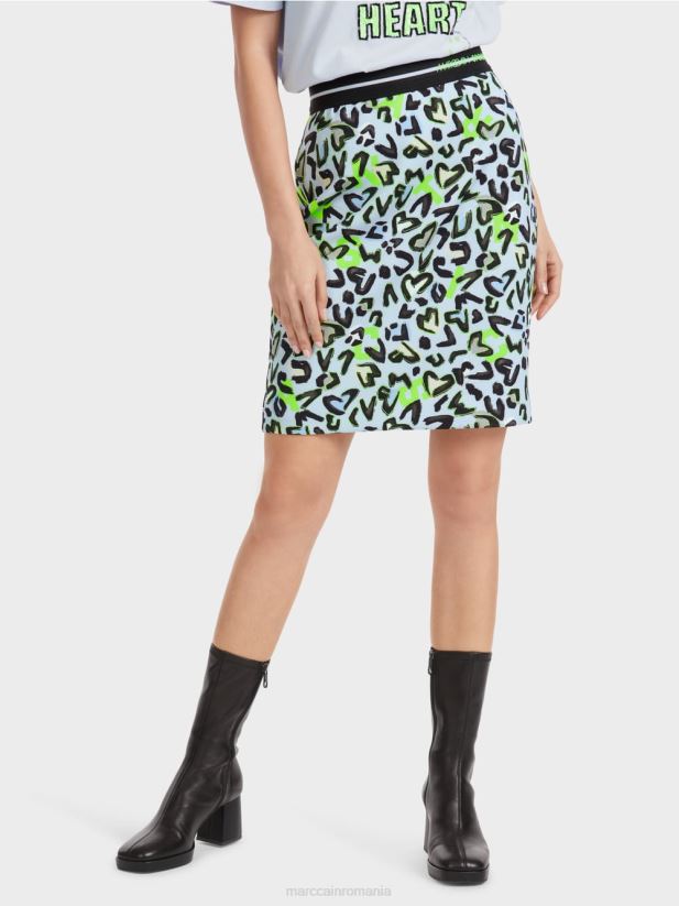 fusta mini subtire cu imprimeu graffiti Marc Cain albastru pudra moale îmbrăcăminte 4826HH470