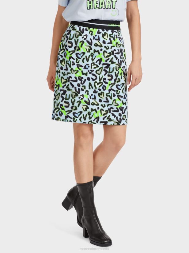 fusta mini subtire cu imprimeu graffiti Marc Cain albastru pudra moale îmbrăcăminte 4826HH470