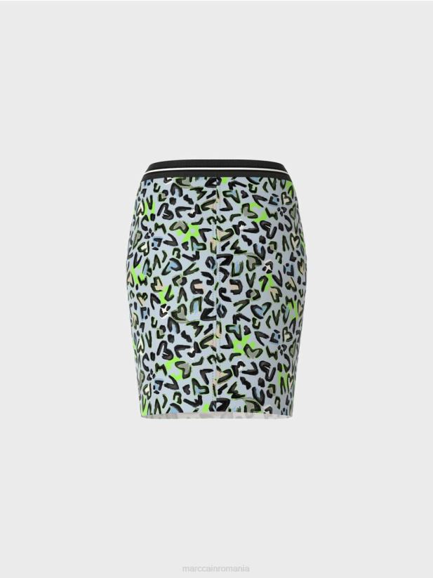 fusta mini subtire cu imprimeu graffiti Marc Cain albastru pudra moale îmbrăcăminte 4826HH470