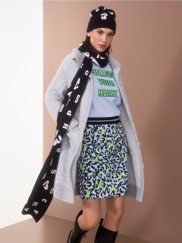 fusta mini subtire cu imprimeu graffiti Marc Cain albastru pudra moale îmbrăcăminte 4826HH470