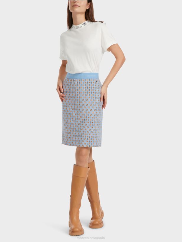 fusta pana la genunchi cu design grafic Marc Cain cer întunecat de vară îmbrăcăminte 4826HH468