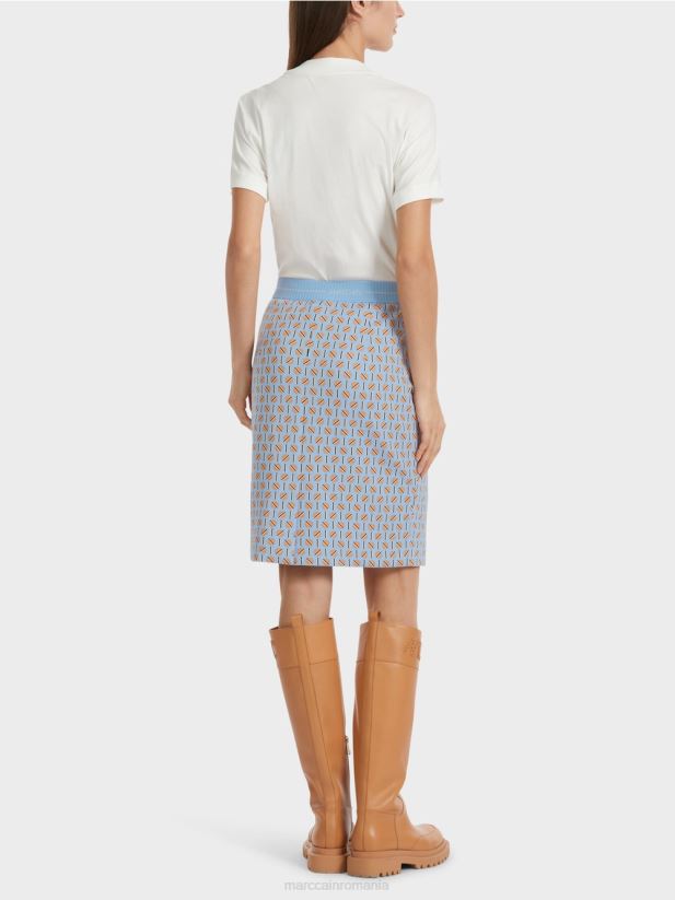 fusta pana la genunchi cu design grafic Marc Cain cer întunecat de vară îmbrăcăminte 4826HH468