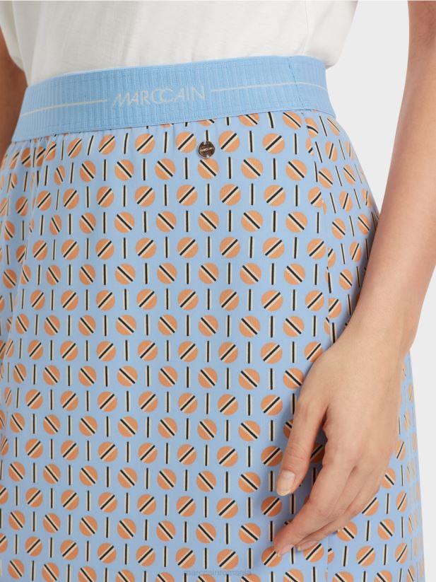 fusta pana la genunchi cu design grafic Marc Cain cer întunecat de vară îmbrăcăminte 4826HH468