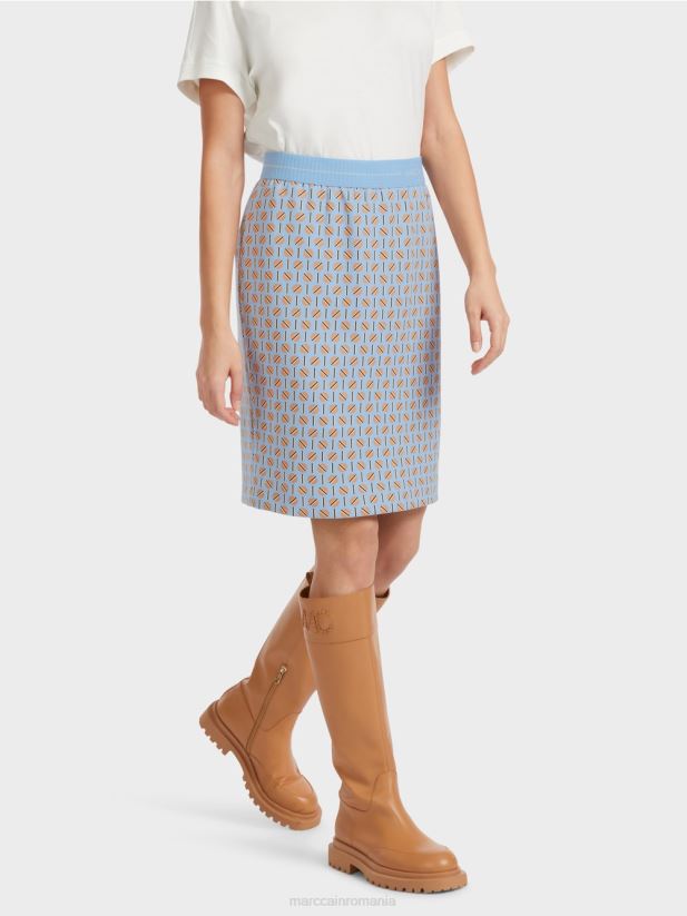 fusta pana la genunchi cu design grafic Marc Cain cer întunecat de vară îmbrăcăminte 4826HH468