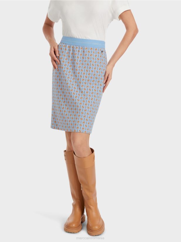 fusta pana la genunchi cu design grafic Marc Cain cer întunecat de vară îmbrăcăminte 4826HH468