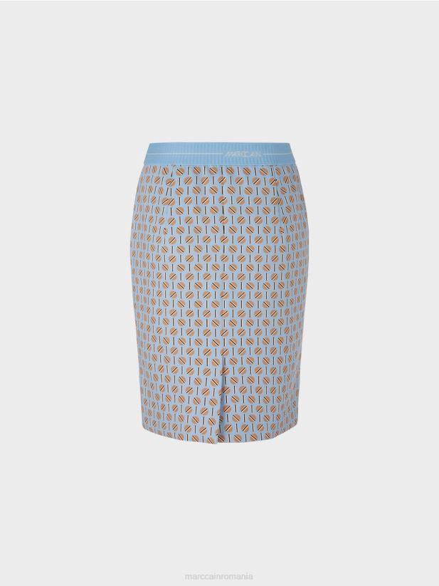 fusta pana la genunchi cu design grafic Marc Cain cer întunecat de vară îmbrăcăminte 4826HH468