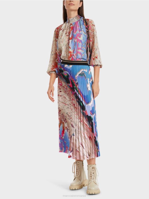 fusta plisata cu imprimeu colorat Marc Cain cer întunecat de vară îmbrăcăminte 4826HH466