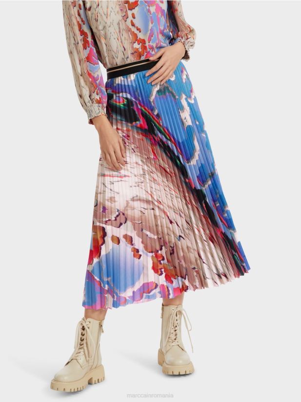 fusta plisata cu imprimeu colorat Marc Cain cer întunecat de vară îmbrăcăminte 4826HH466