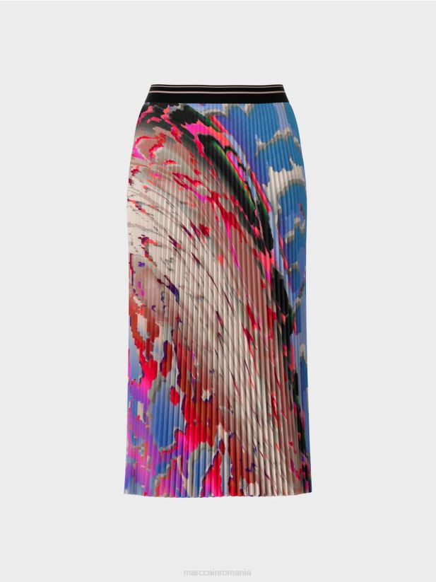 fusta plisata cu imprimeu colorat Marc Cain cer întunecat de vară îmbrăcăminte 4826HH466