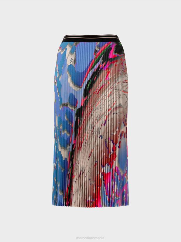 fusta plisata cu imprimeu colorat Marc Cain cer întunecat de vară îmbrăcăminte 4826HH466