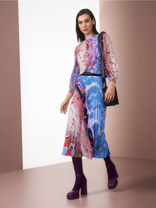 fusta plisata cu imprimeu colorat Marc Cain cer întunecat de vară îmbrăcăminte 4826HH466