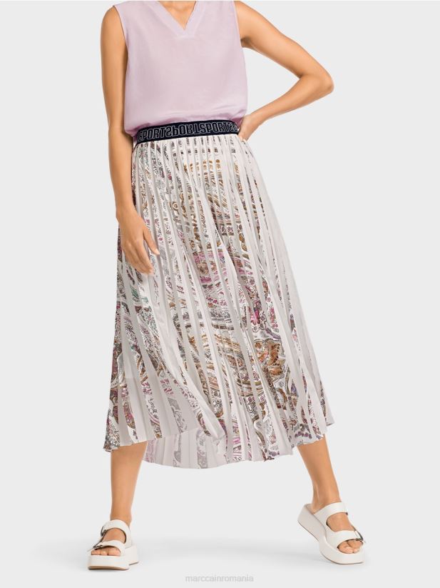 fusta plisata cu imprimeu paisley Marc Cain aproape alb îmbrăcăminte 4826HH490