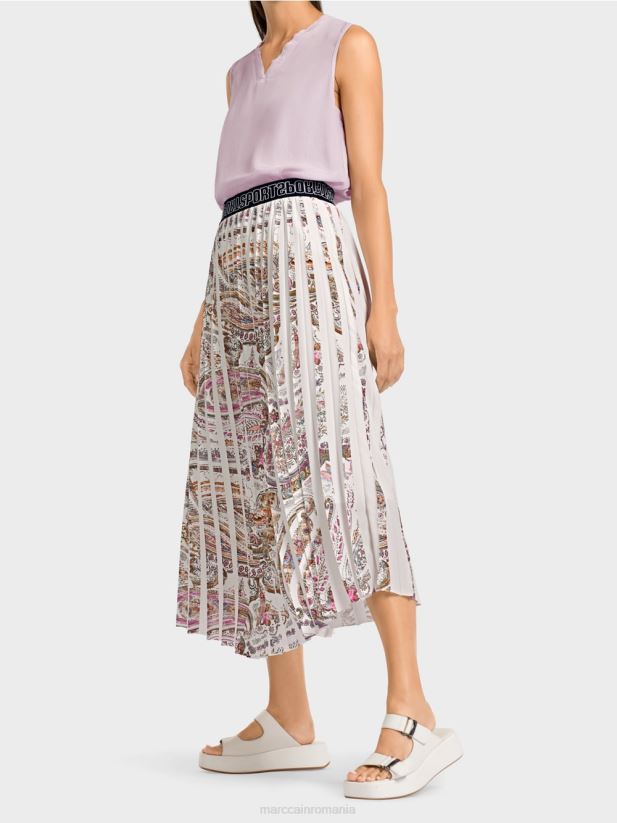 fusta plisata cu imprimeu paisley Marc Cain aproape alb îmbrăcăminte 4826HH490