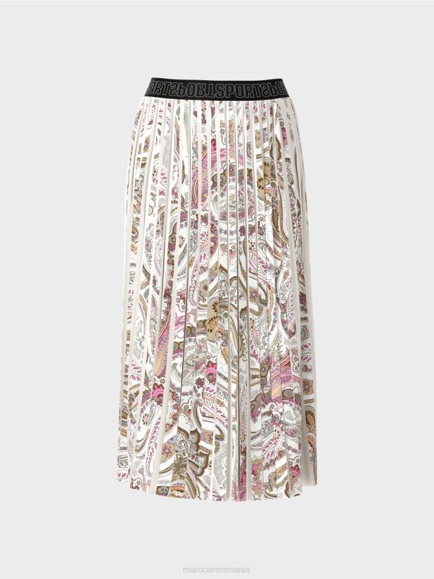 fusta plisata cu imprimeu paisley Marc Cain aproape alb îmbrăcăminte 4826HH490
