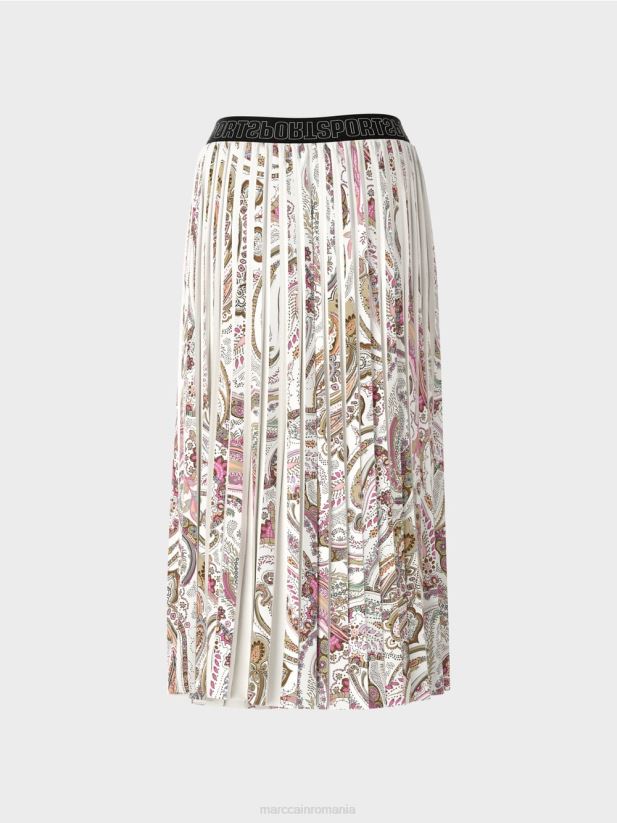 fusta plisata cu imprimeu paisley Marc Cain aproape alb îmbrăcăminte 4826HH490