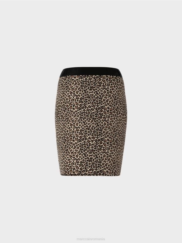 fusta scurta cu imprimeu leopard Marc Cain cremă pudră îmbrăcăminte 4826HH496