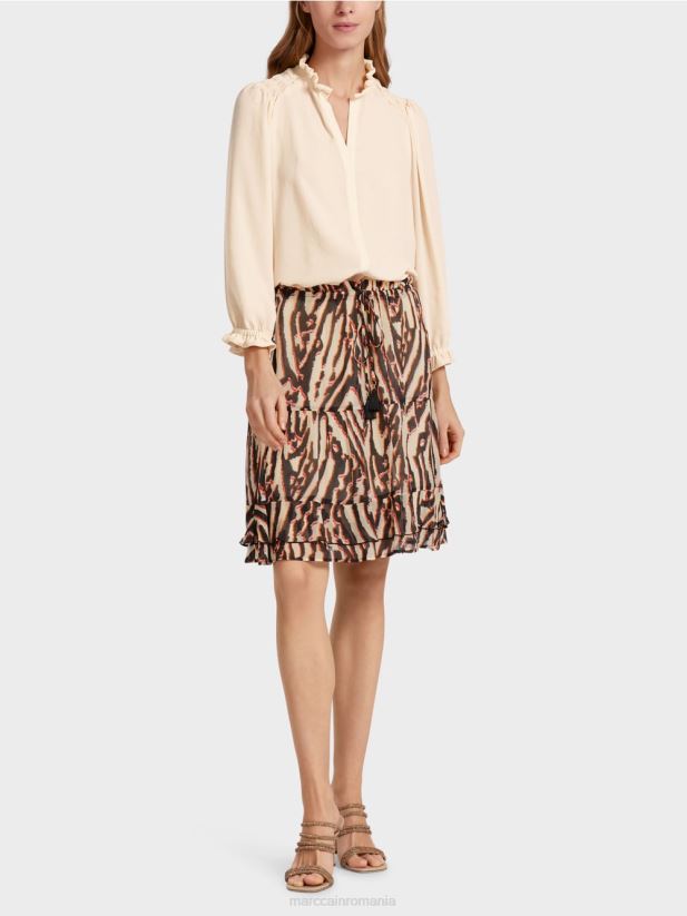 fusta scurta cu volan din crep de vascoza Marc Cain rosu intens îmbrăcăminte 4826HH477