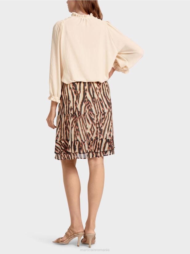 fusta scurta cu volan din crep de vascoza Marc Cain rosu intens îmbrăcăminte 4826HH477