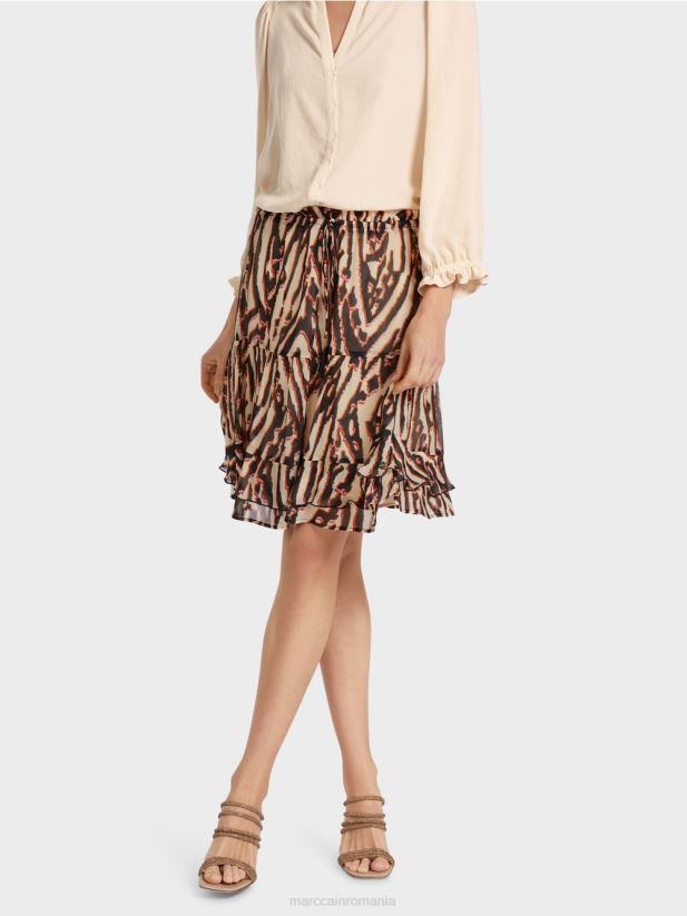 fusta scurta cu volan din crep de vascoza Marc Cain rosu intens îmbrăcăminte 4826HH477