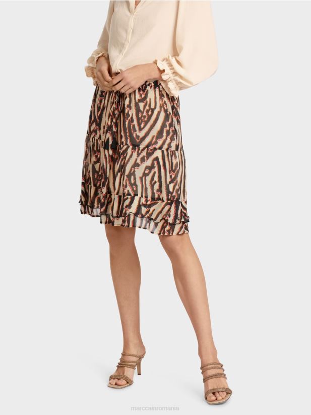 fusta scurta cu volan din crep de vascoza Marc Cain rosu intens îmbrăcăminte 4826HH477