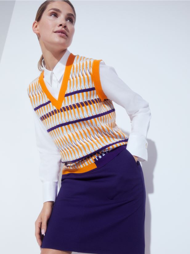 fusta slim-fit cu lant mc decorativ Marc Cain purpuriu regal îmbrăcăminte 4826HH514