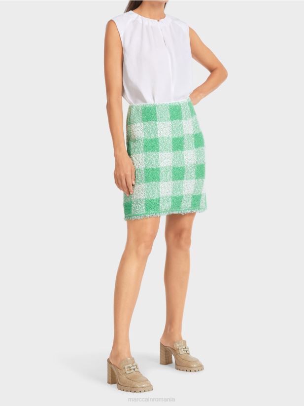 fusta vichy cu carouri \"tricotata in germania\" Marc Cain jad strălucitor îmbrăcăminte 4826HH495