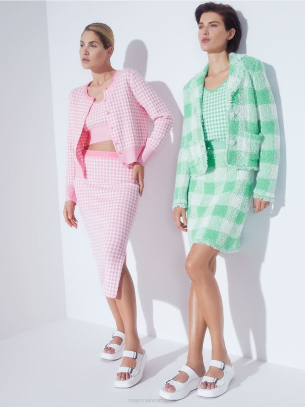 fusta vichy cu carouri \"tricotata in germania\" Marc Cain jad strălucitor îmbrăcăminte 4826HH495