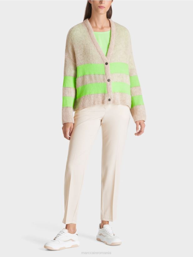 V-cardigan „tricotat în germania” Marc Cain verde strălucitor șocant îmbrăcăminte 4826HH338