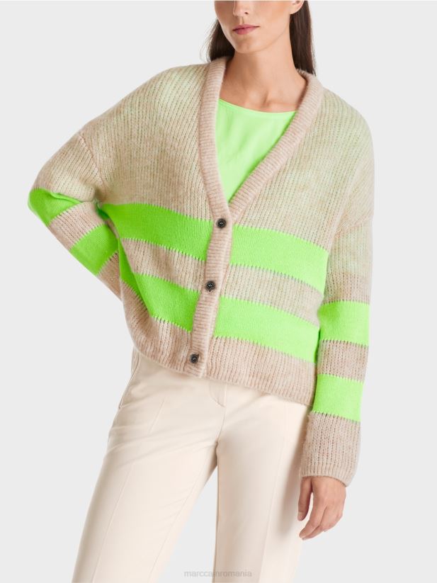 V-cardigan „tricotat în germania” Marc Cain verde strălucitor șocant îmbrăcăminte 4826HH338