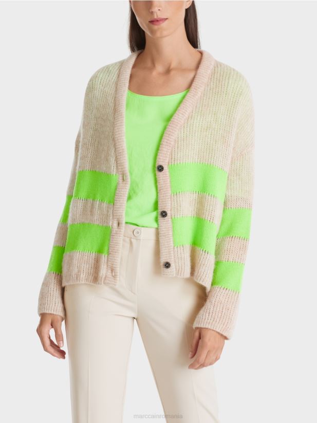 V-cardigan „tricotat în germania” Marc Cain verde strălucitor șocant îmbrăcăminte 4826HH338