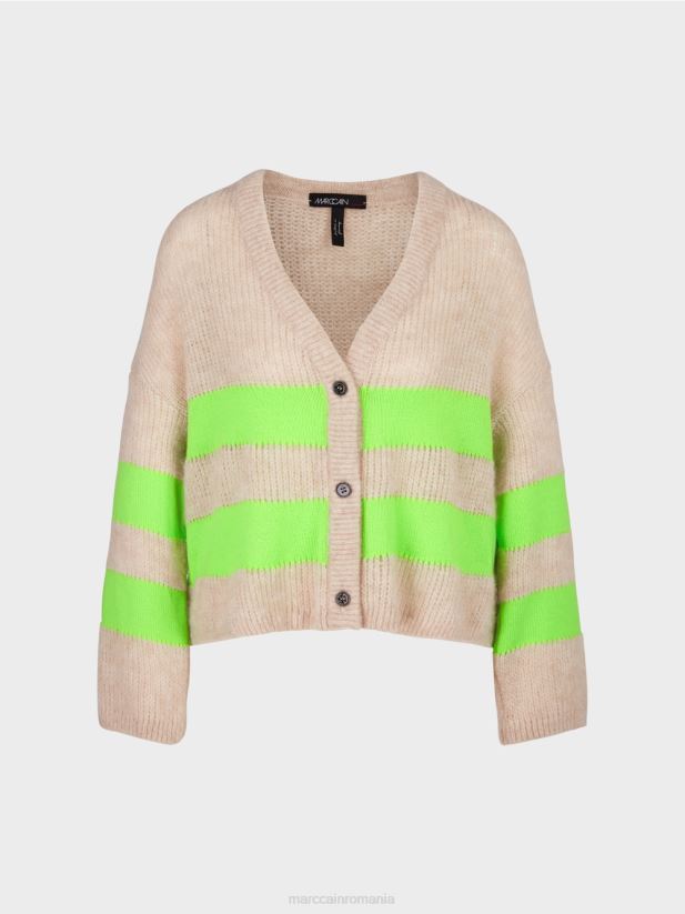 V-cardigan „tricotat în germania” Marc Cain verde strălucitor șocant îmbrăcăminte 4826HH338
