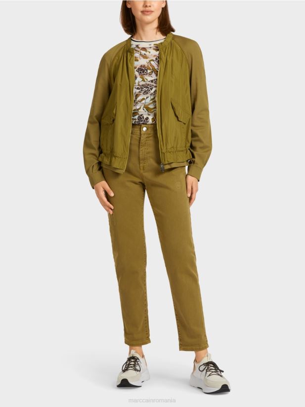 bluză moale din țesătură fină cu nervuri Marc Cain măsline galbene îmbrăcăminte 4826HH413