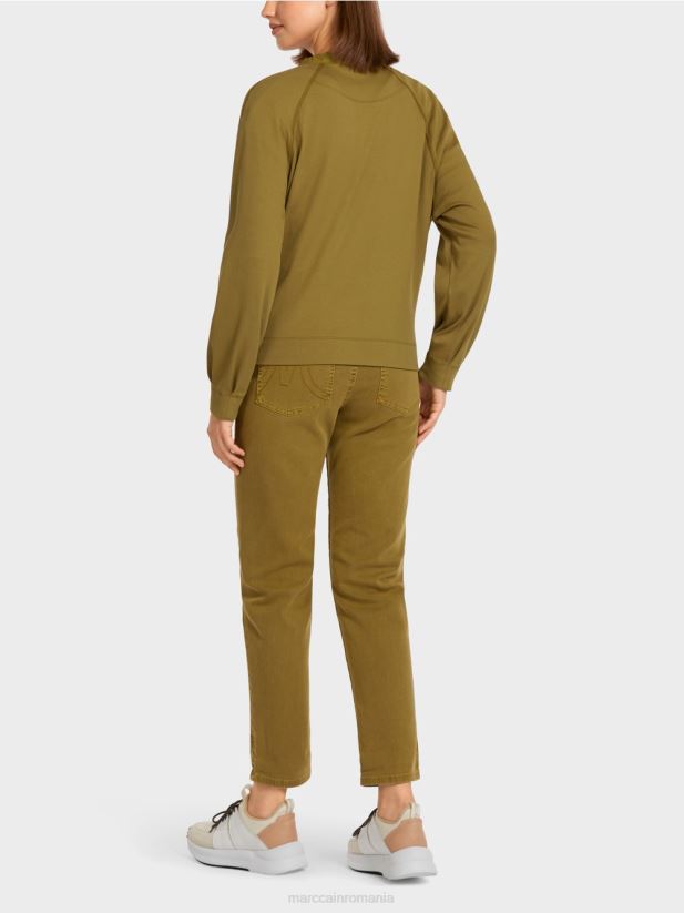 bluză moale din țesătură fină cu nervuri Marc Cain măsline galbene îmbrăcăminte 4826HH413