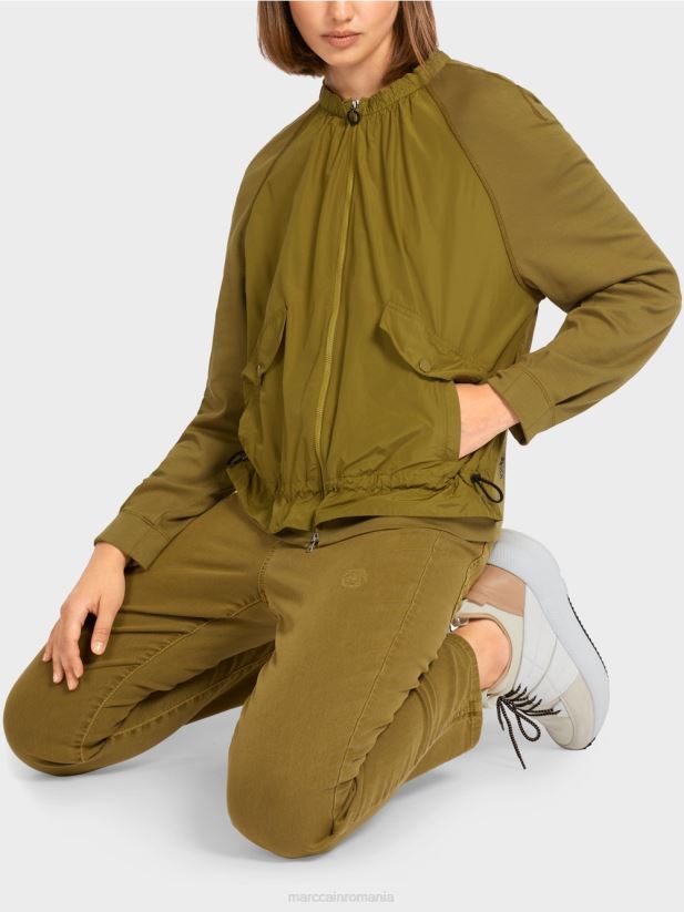 bluză moale din țesătură fină cu nervuri Marc Cain măsline galbene îmbrăcăminte 4826HH413