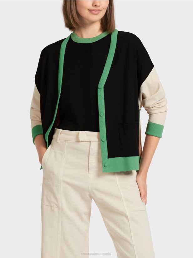 cardigan color block „regândește împreună”. Marc Cain negru îmbrăcăminte 4826HH436