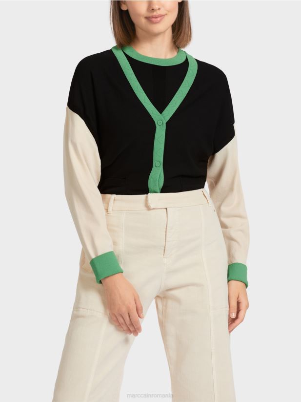 cardigan color block „regândește împreună”. Marc Cain negru îmbrăcăminte 4826HH436