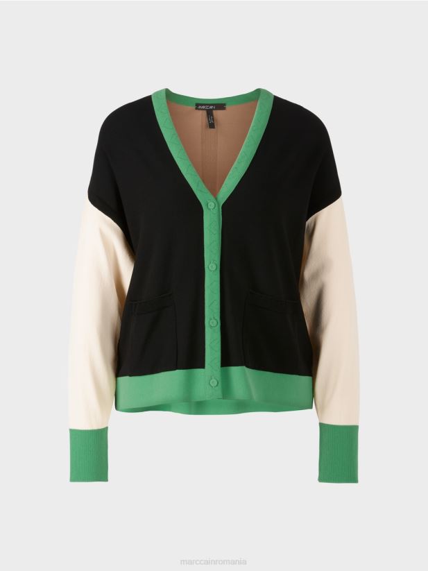 cardigan color block „regândește împreună”. Marc Cain negru îmbrăcăminte 4826HH436