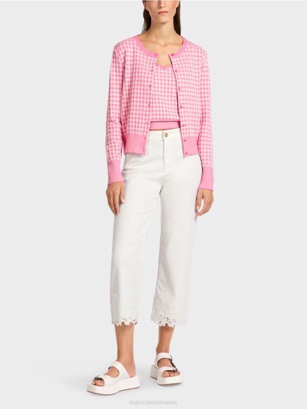cardigan cu carouri "tricotat in germania" Marc Cain roz aprins îmbrăcăminte 4826HH407