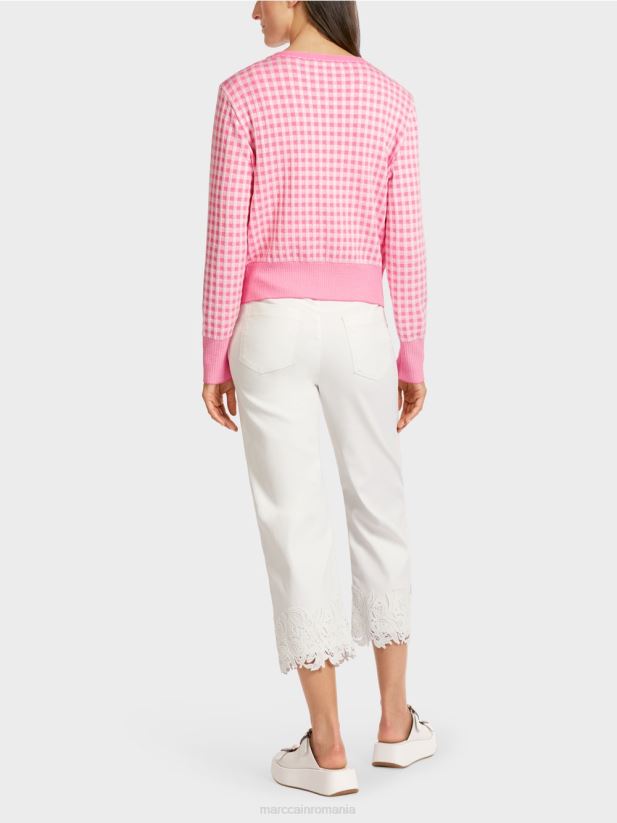 cardigan cu carouri \"tricotat in germania\" Marc Cain roz aprins îmbrăcăminte 4826HH407