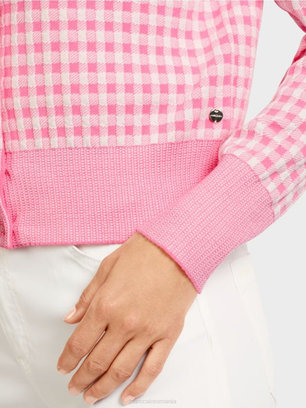 cardigan cu carouri \"tricotat in germania\" Marc Cain roz aprins îmbrăcăminte 4826HH407