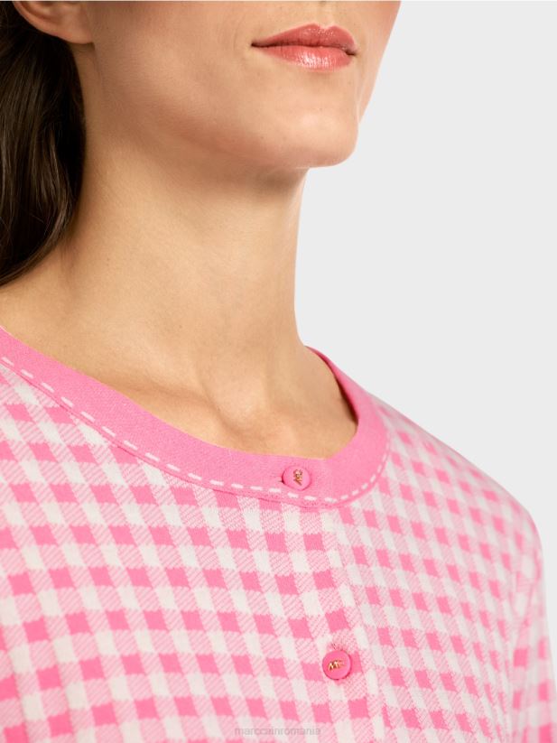 cardigan cu carouri \"tricotat in germania\" Marc Cain roz aprins îmbrăcăminte 4826HH407