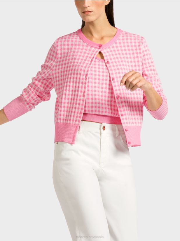 cardigan cu carouri \"tricotat in germania\" Marc Cain roz aprins îmbrăcăminte 4826HH407