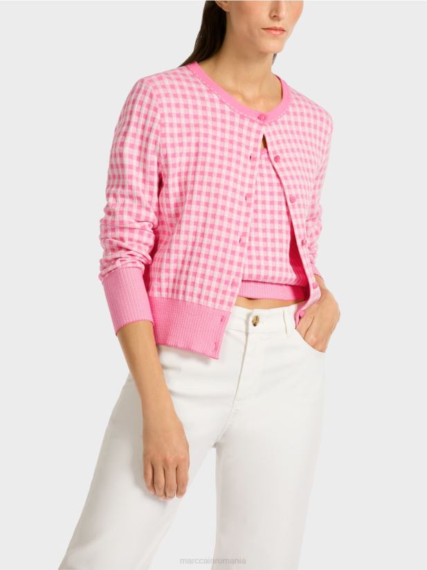 cardigan cu carouri \"tricotat in germania\" Marc Cain roz aprins îmbrăcăminte 4826HH407